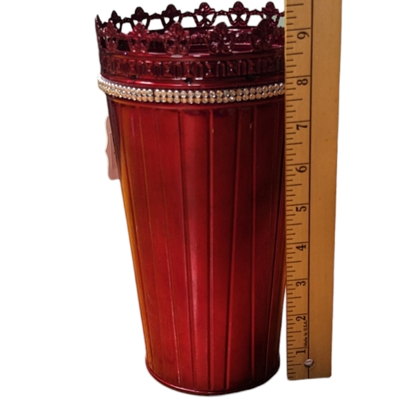 Debi Lilly Bright Rich Red Metallic Royal Jewelled Metal Vase - Picture 5 of 7